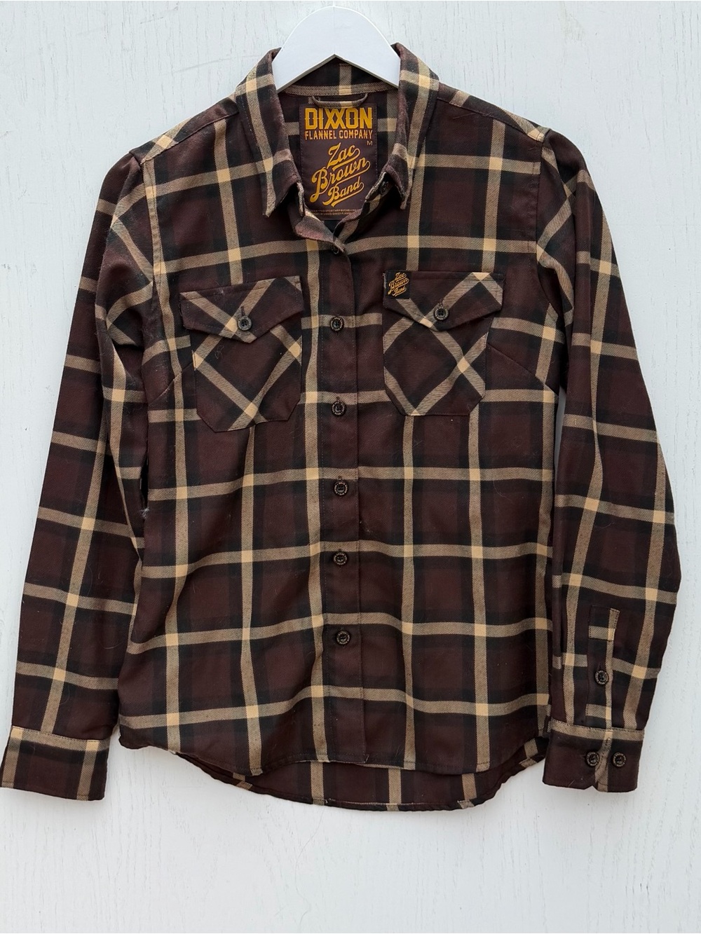 Dixxon Zac Brown Band Flannel Shirt Women Medium Brown Plaid Long Sleeve Button